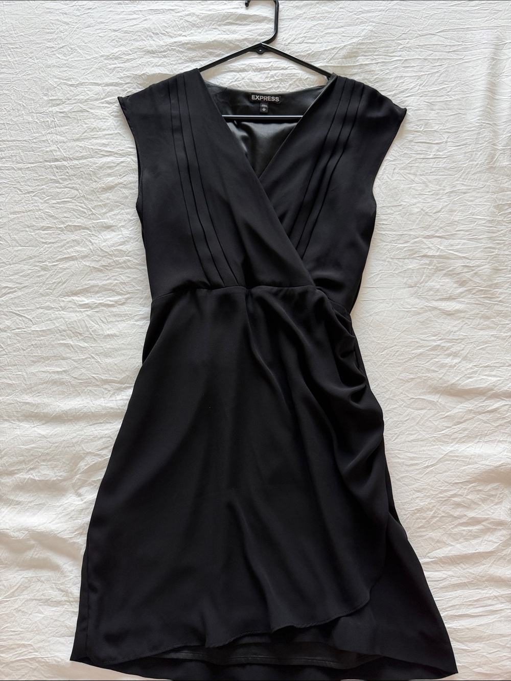 Express Black Faux-Wrap Cap Sleeve Mini Dress